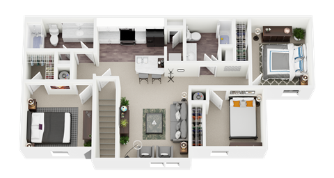 Floor plan for 3 beds, 2 baths, 1204 sqft